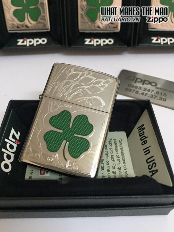 Zippo 24699 – Zippo Four Leaf Clover High Polish Chrome 6
