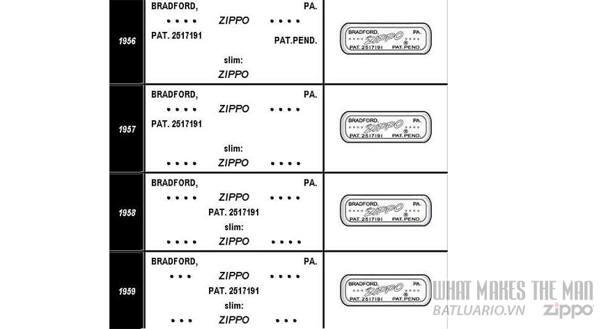 Mộc đáy Zippo giai đoạn 1956-1959