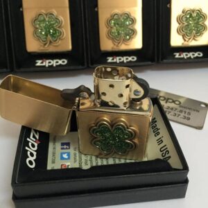 Zippo 28806 - Zippo Four Leaf Clover ( Shamrock ) Emblem Brushed Brass 2