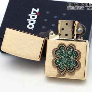 Zippo 28806 – Zippo Four Leaf Clover ( Shamrock ) Emblem Brushed Brass