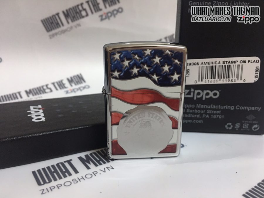 Zippo 29395 - Zippo American Stamp On Flag High Polish Chrome