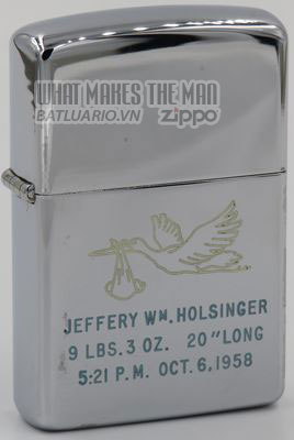  Zippo 1958 Jeffrey Holsinger birth announcement stork