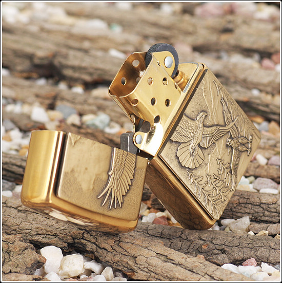 Zippo Windproof Lighter - Soaring Eagles Design, Brushed Brass Finish (20854)