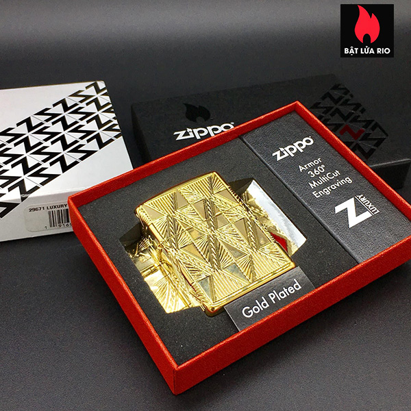 Zippo 29671 - Zippo Armor Luxury Diamond Design High Polish Gold Plate 21