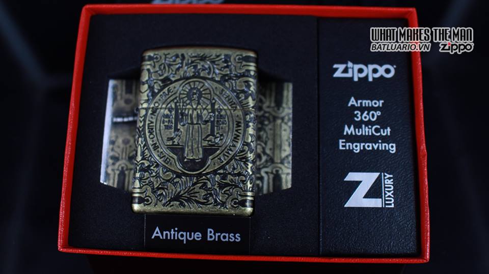 Zippo 29719 - Zippo St. Benedict Design 360 Multicut Antique Brass Armor 13