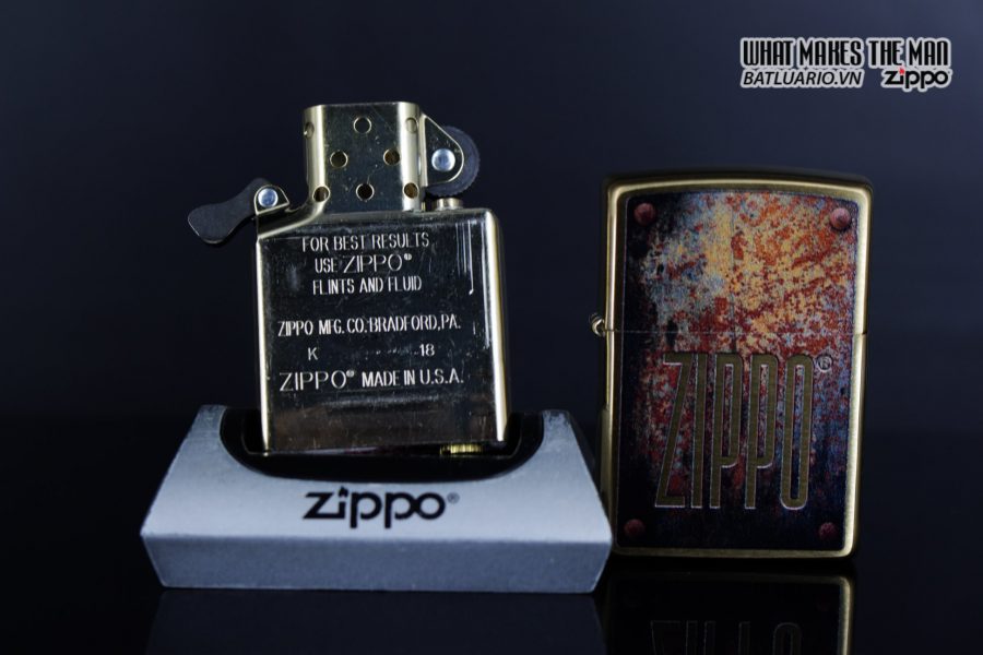 Zippo 29879 – Zippo Rusty Plate Design Brushed Brass 11