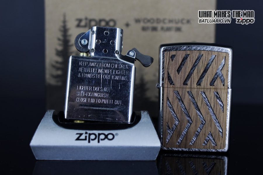 Zippo 29902 – Zippo Woodchuck Paths Heringbone Sweep Walnut Emblem 17