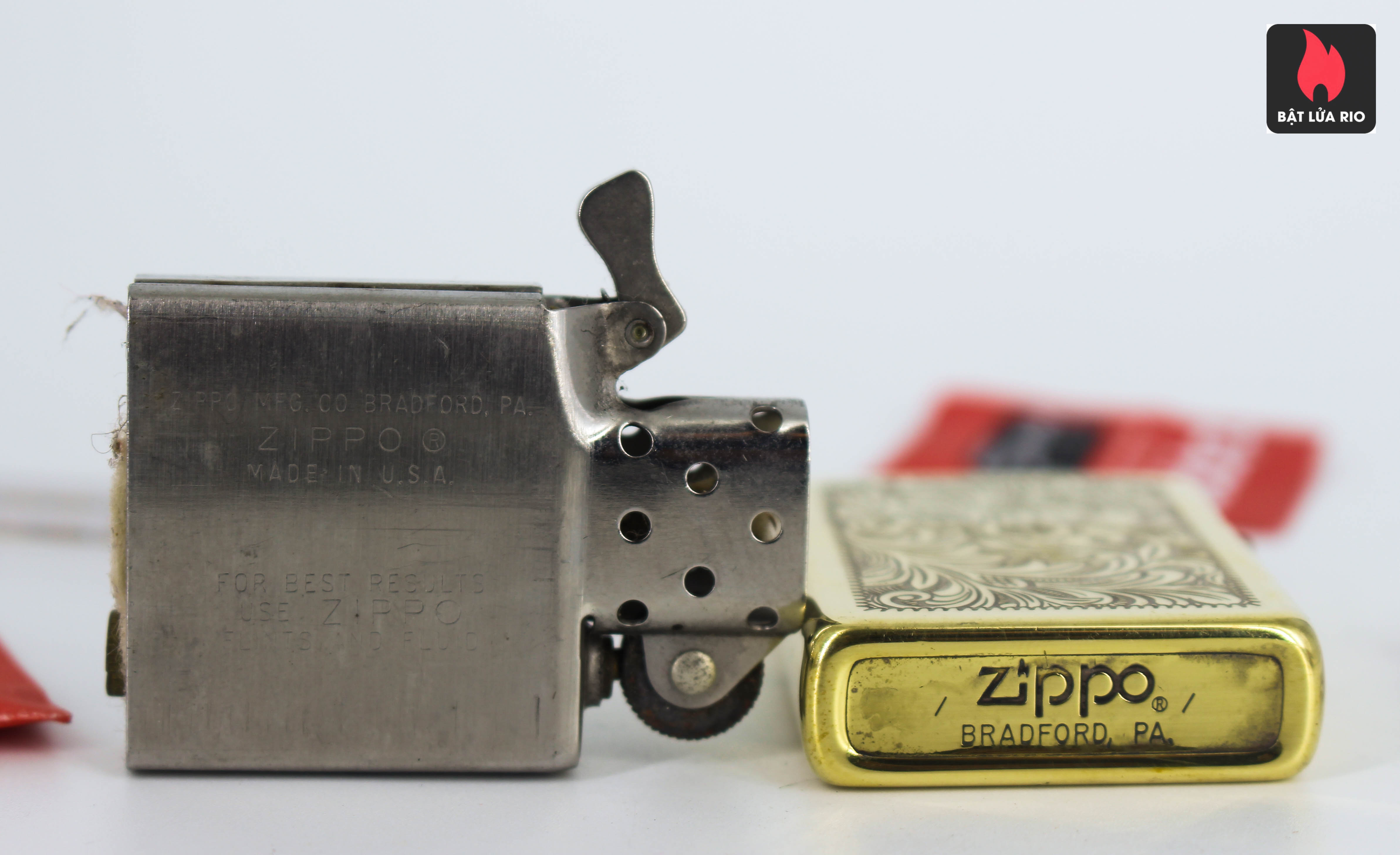 Hiếm - Zippo 1980 - Solid Brass - Venetian - Hoa Văn Ý 2