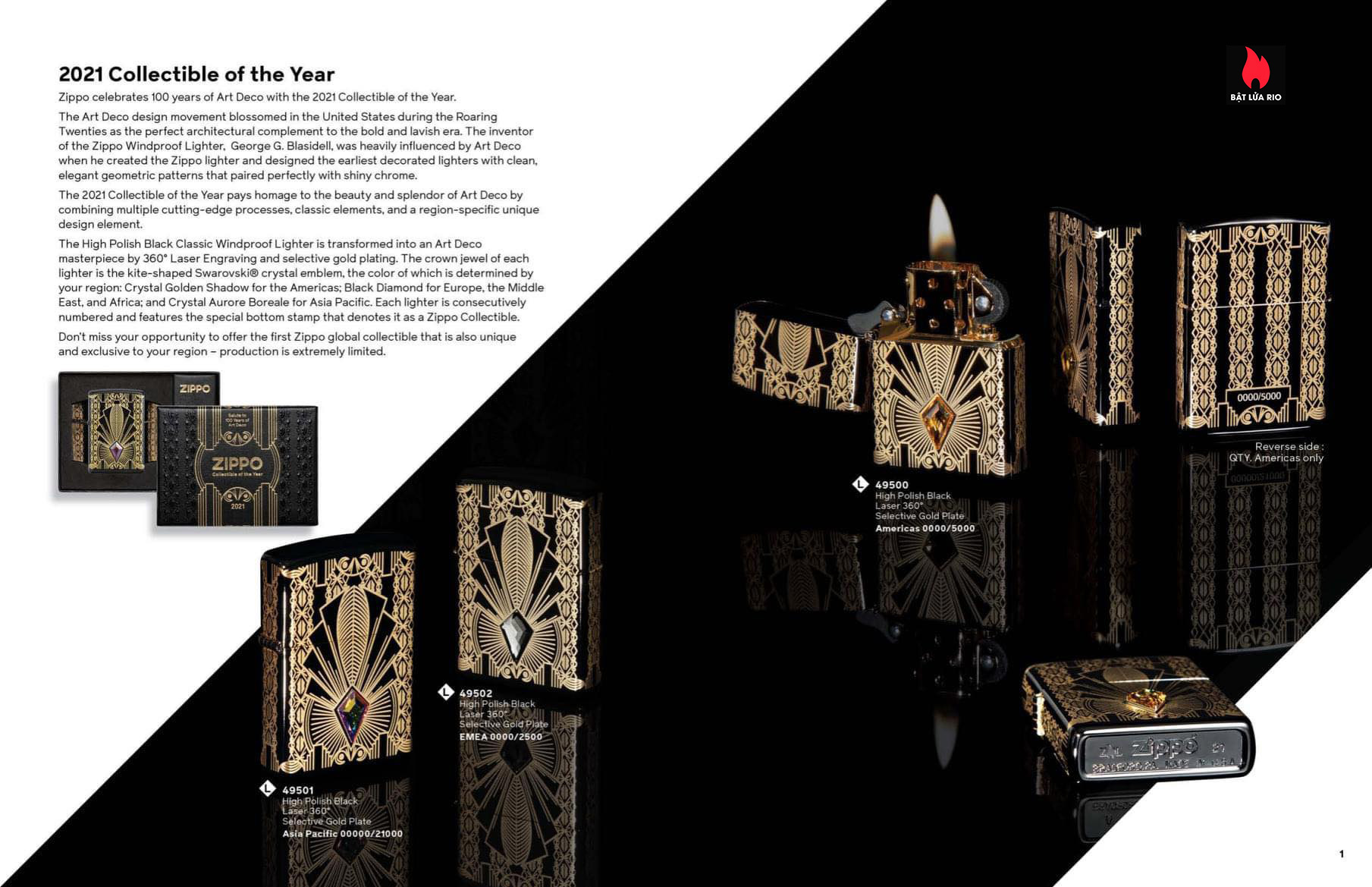 Zippo 49501 - Zippo 2021 Collectible Of The Year - Zippo Coty 2021 Asia - Zippo Salute To 100 Years Of Art Deco 2