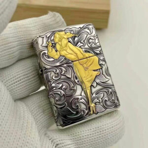Zippo Armor® Sterling Silver - Zippo Vỏ Dày Bạc Nguyên Khối 1935 Windy Varga Girl - Họa Tiết Dát Vàng 24K Thủ Công 4
