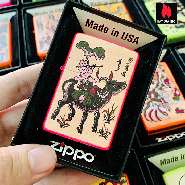Zippo 28886 In Màu Tranh Dân Gian Đông Hồ – Mục Đồng Thổi Sáo