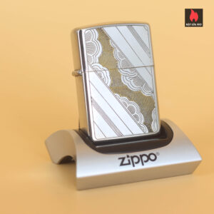 Zippo La Mã 1993 – Silver Plate 24k Gold Inlay – Diagonal Pattems