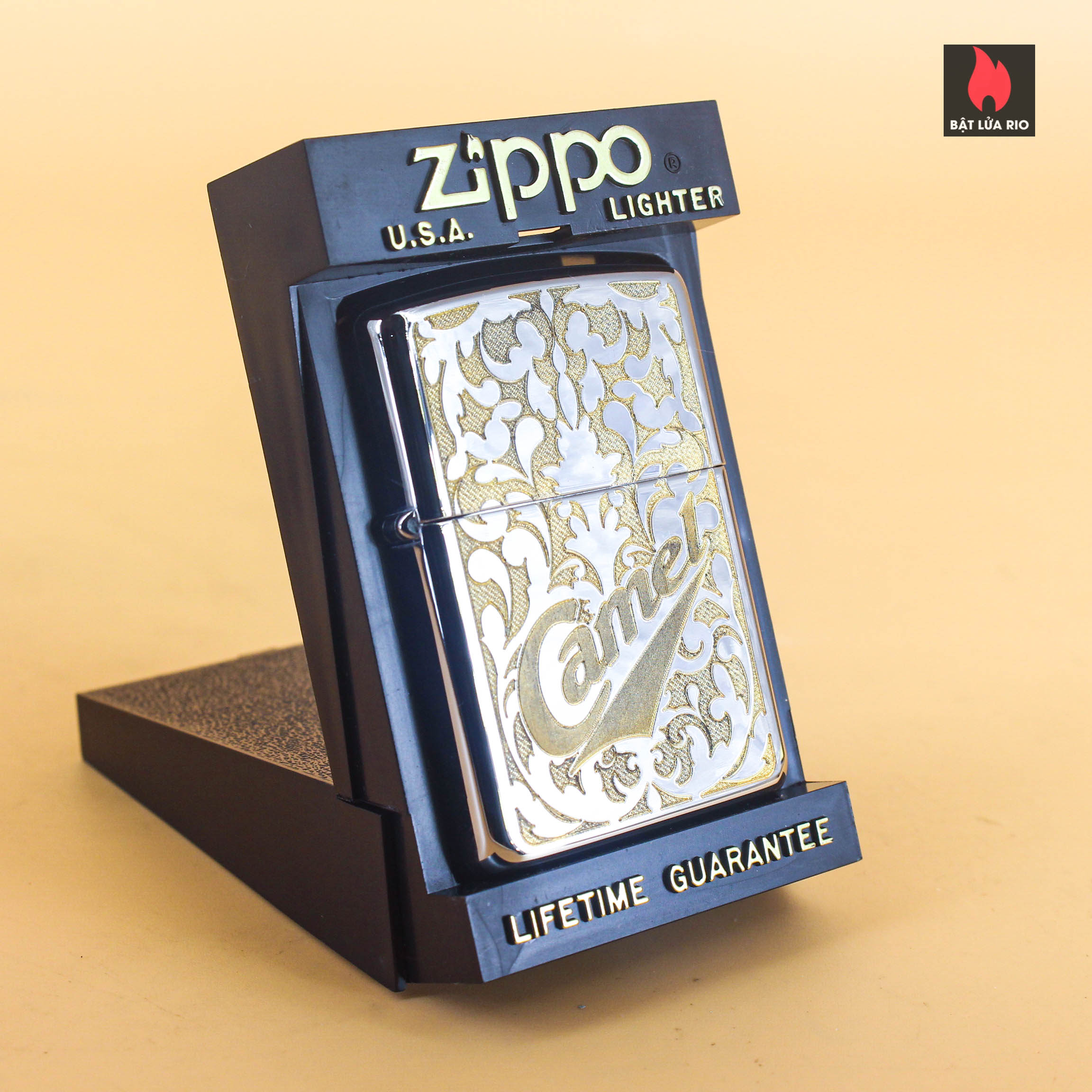 Zippo La Mã 1996 – CAMEL Gold Filigree – Silver Plate 3