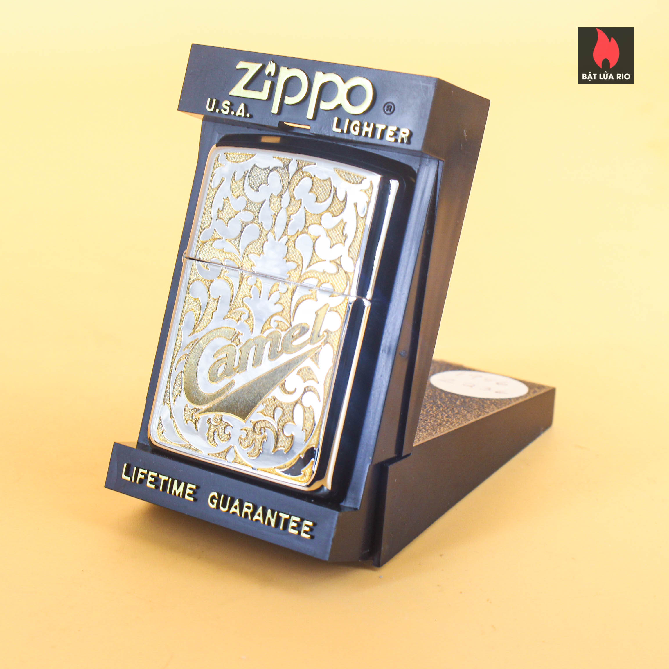 Zippo La Mã 1996 – CAMEL Gold Filigree – Silver Plate 4