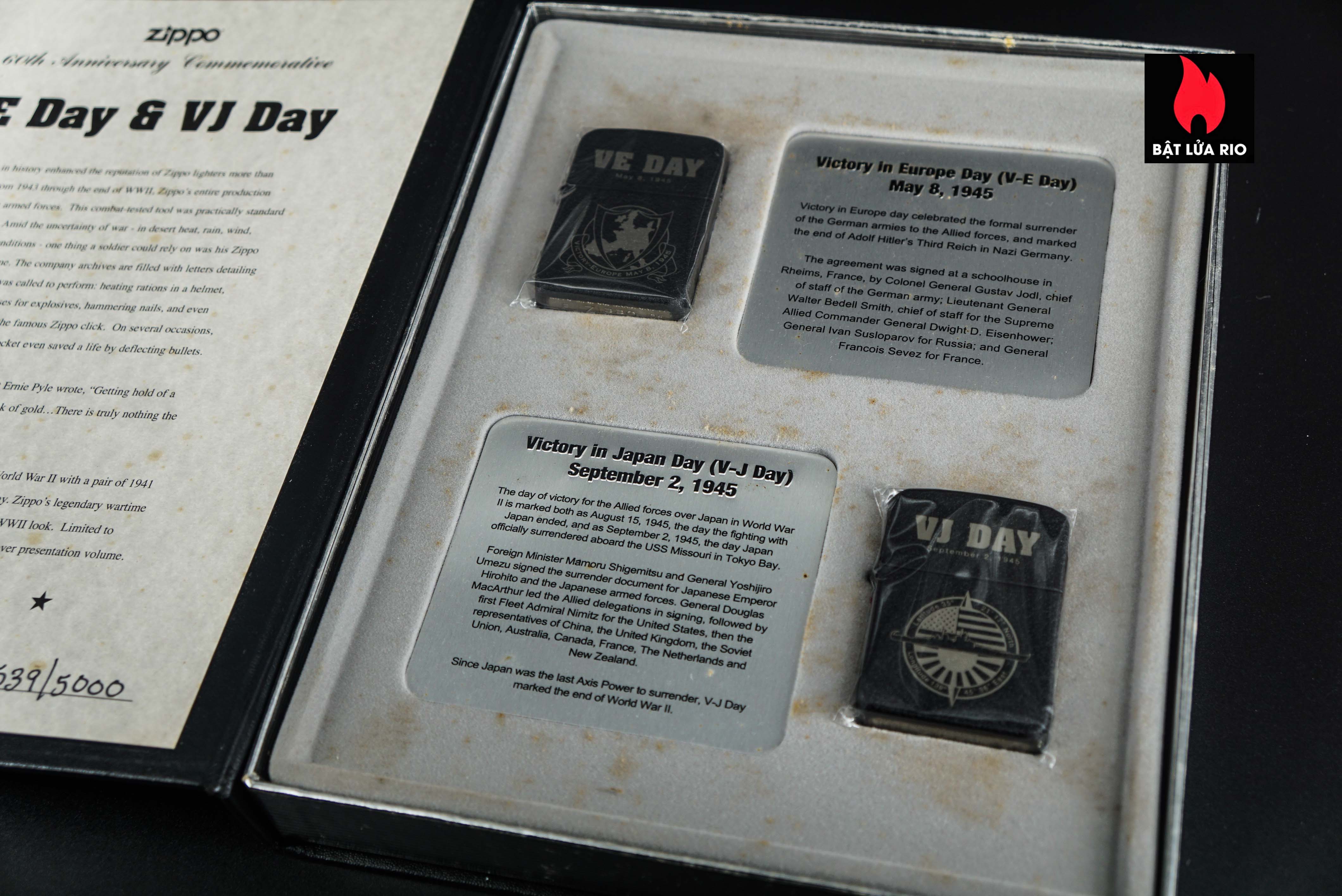 Set Zippo 2005 – Victory in Europe & Japan – WWII VE DAY & VJ DAY – 60th Anniversary – Limited 3539/5000 35