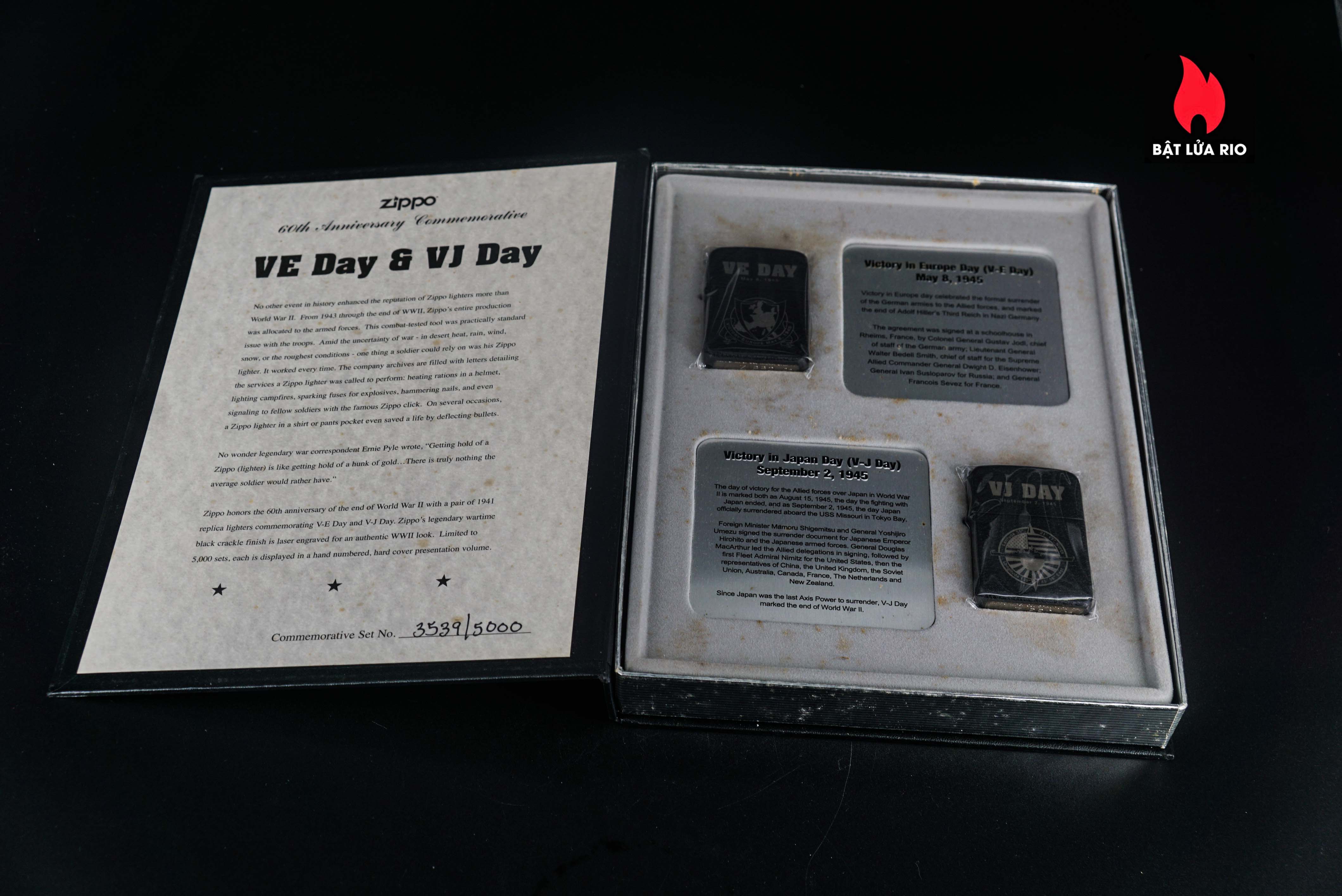 Set Zippo 2005 – Victory in Europe & Japan – WWII VE DAY & VJ DAY – 60th Anniversary – Limited 3539/5000
