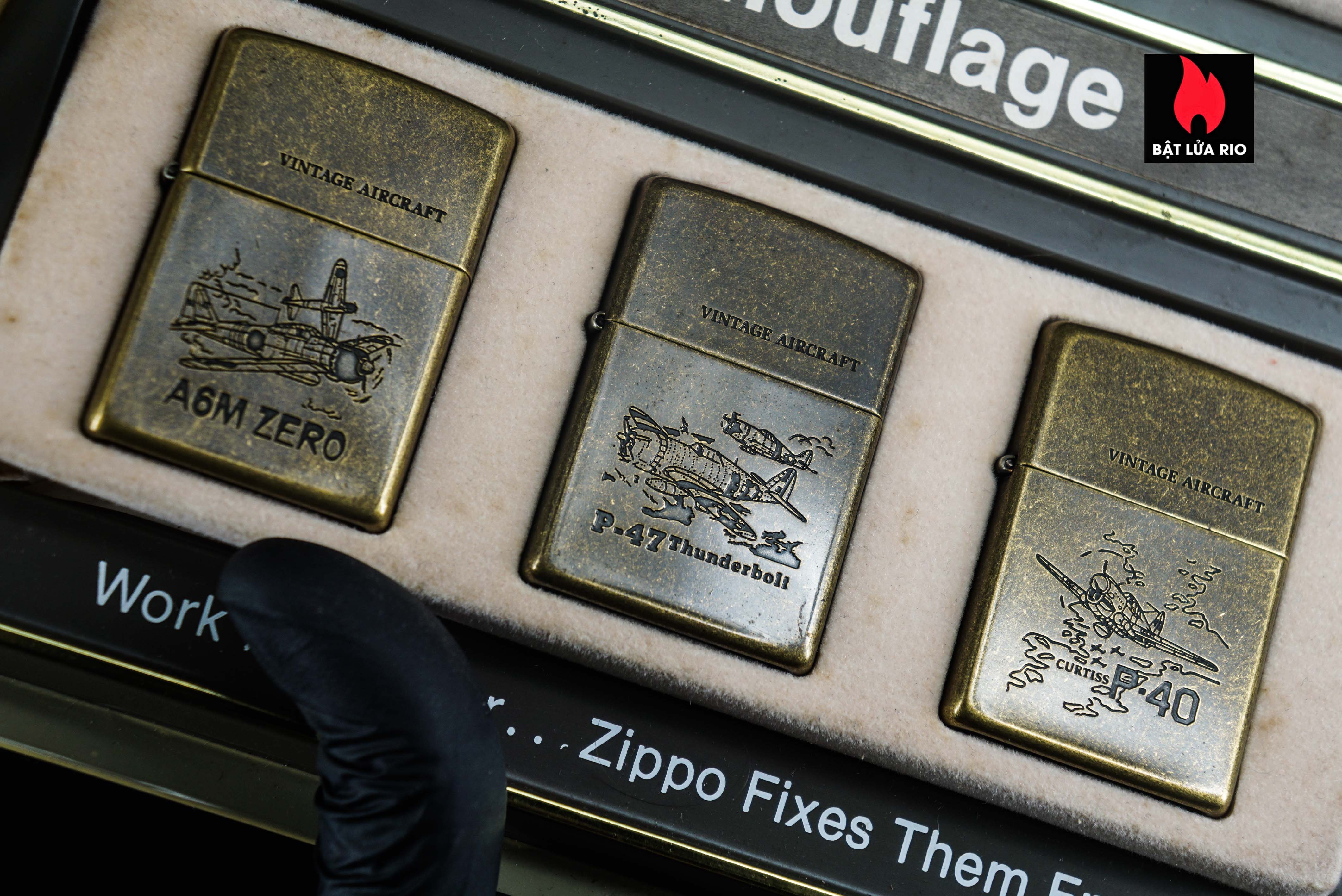 Set Zippo La Mã 1994 – Antique Brass – Vintage AirCraft Serries 25