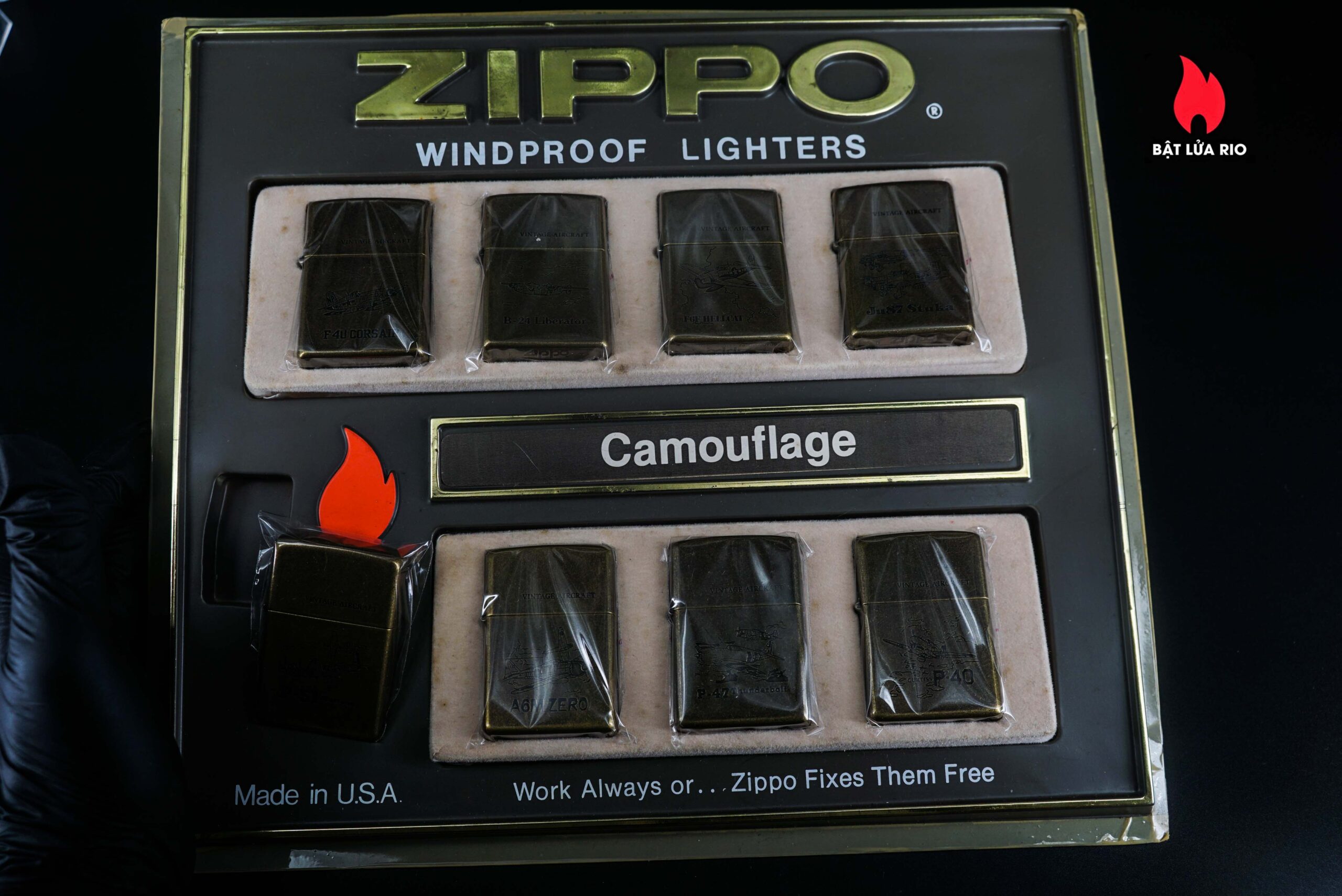 Set Zippo La Mã 1994 – Antique Brass – Vintage AirCraft Serries 39