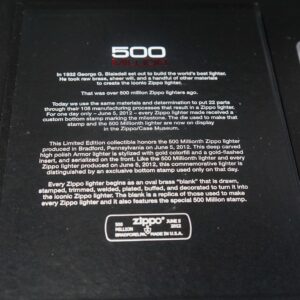 Zippo 2012 – 500 Million Limited Edition – Limited 7352/10000 37
