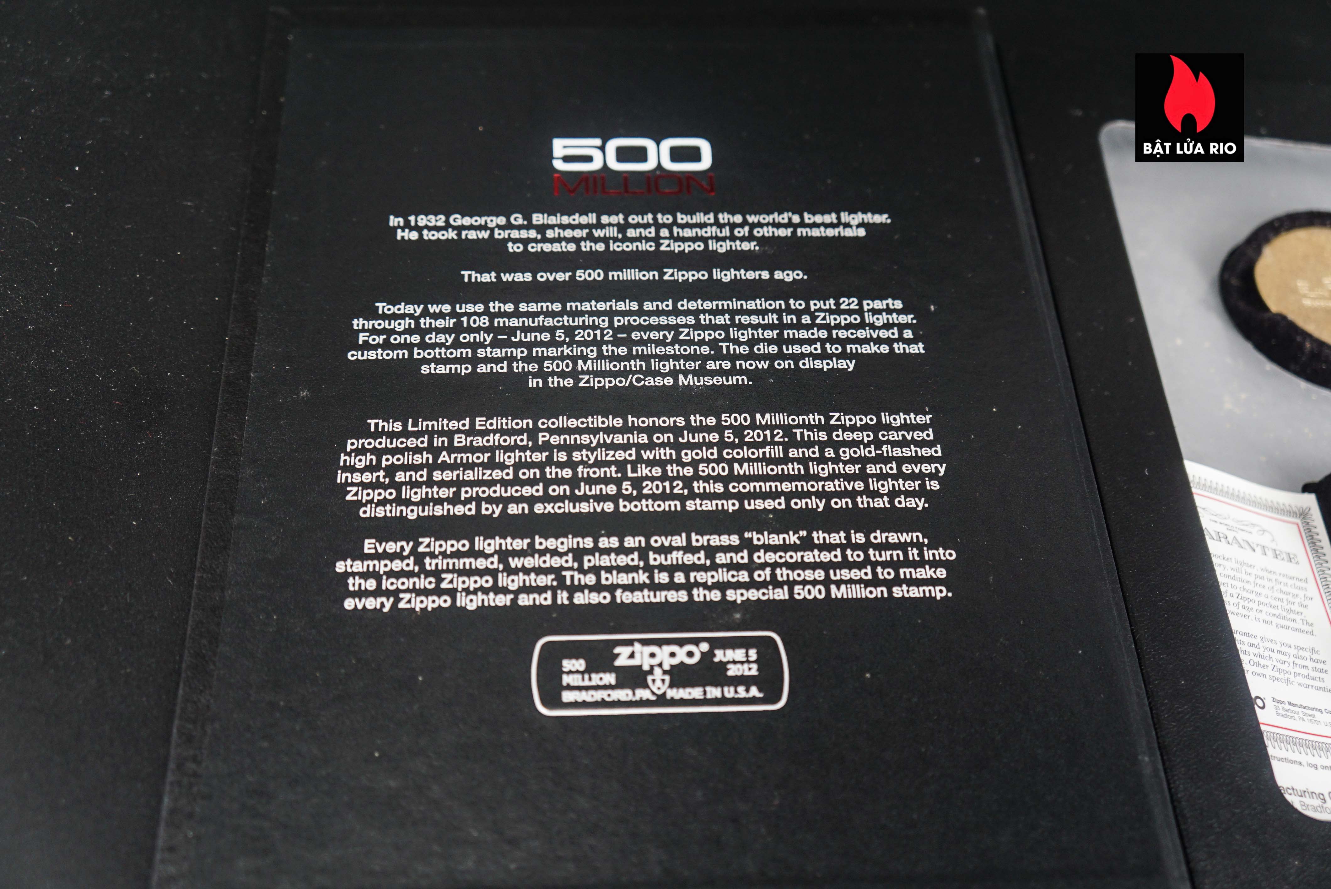 Zippo 2012 – 500 Million Limited Edition – Limited 7352/10000 37
