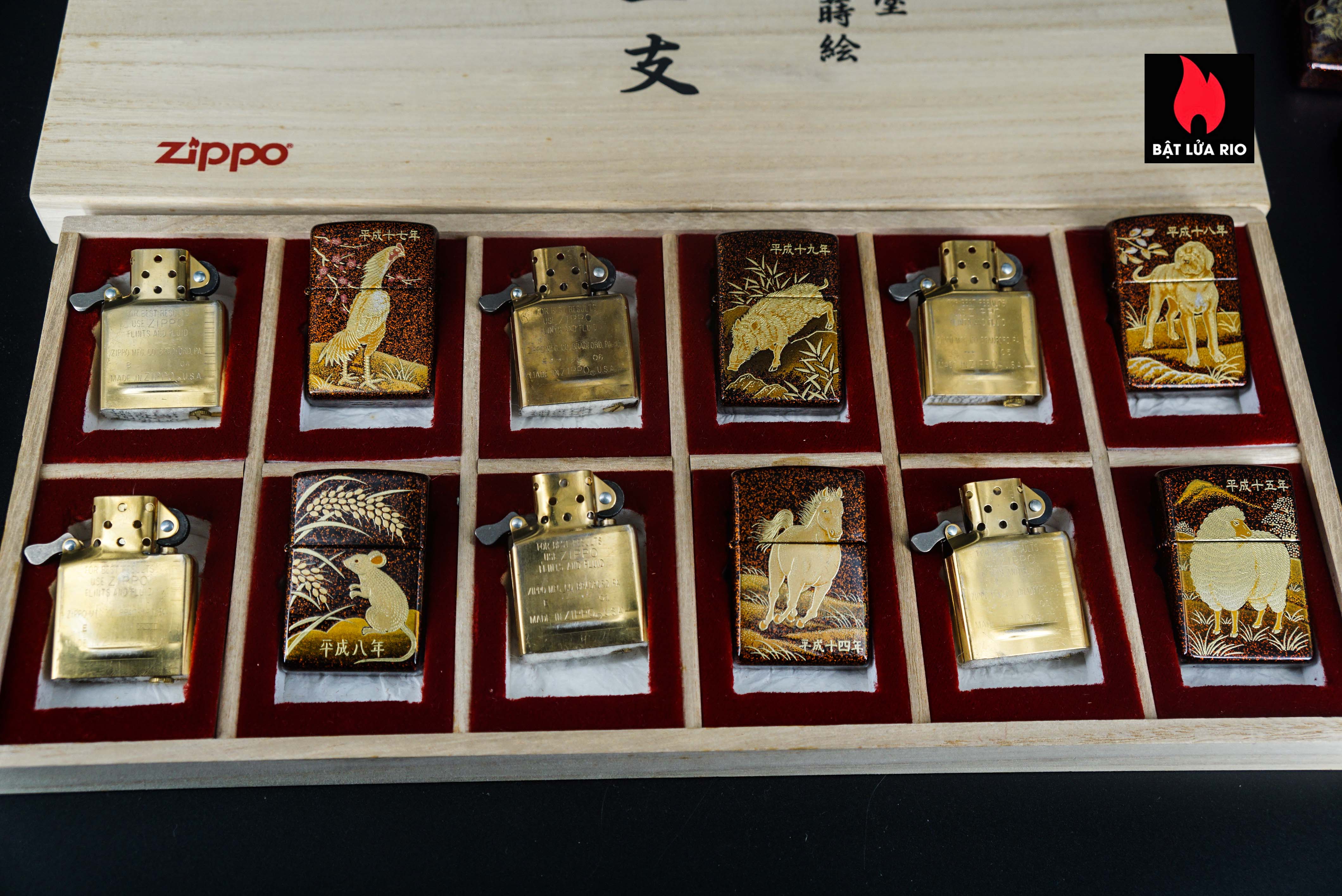 Zippo Set 1999-2006 – Japan Zodiac Set – 12 Con Giáp Châu Á – Nashiji-nuri Sơn Mài Makie Thủ Công Truyền Thống Nhật Bản 7