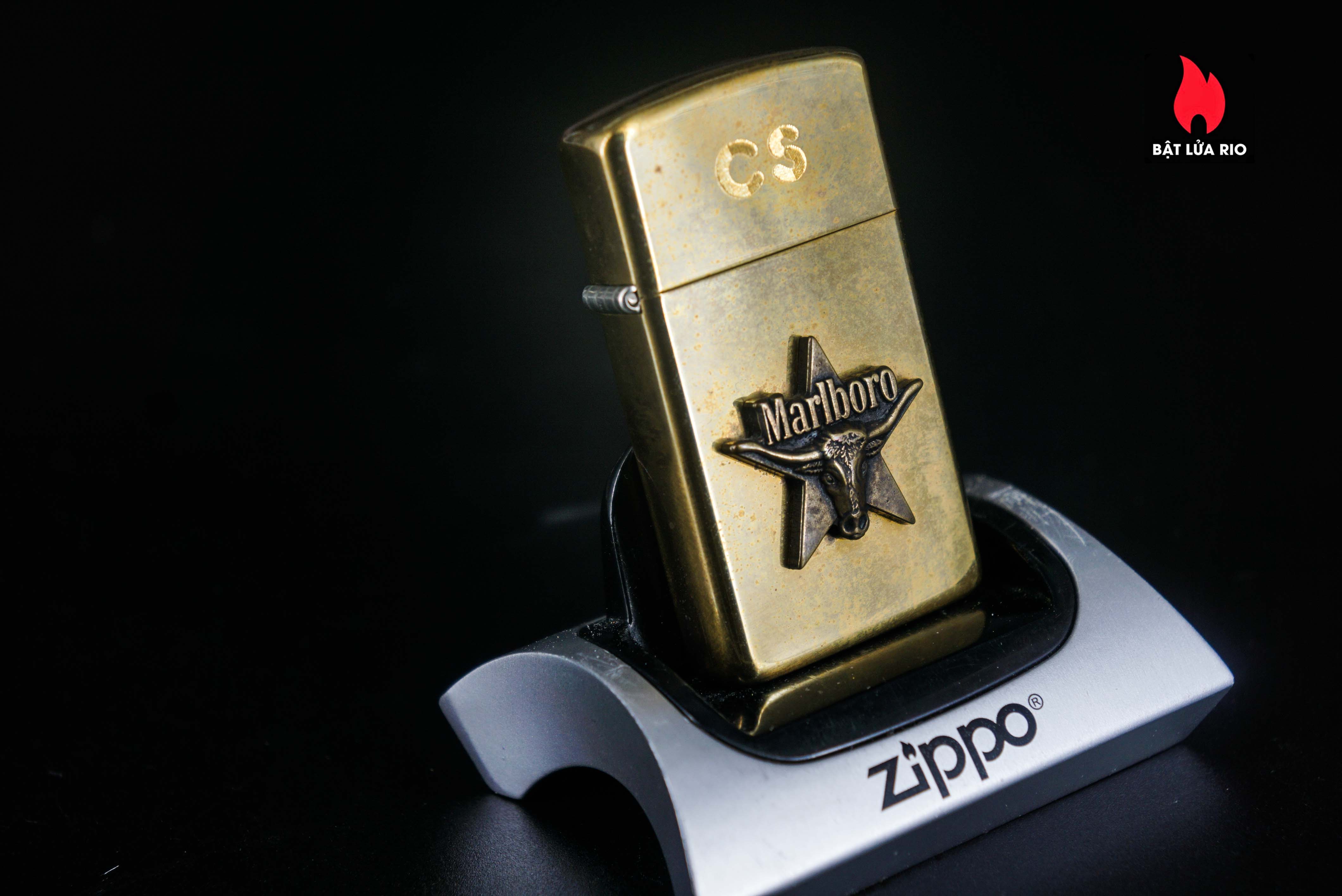Zippo Slim La Mã 1991 – Đồng Nguyên Khối – Marlboro Longhorns – CS 38 Zippo Slim La Mã 1991 – Đồng Nguyên Khối – Marlboro Longhorns – CS