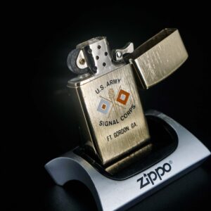 Zippo Slim Xưa 1976 – Gold Plate Golden Elegance – U.S Army Signal Corps 6