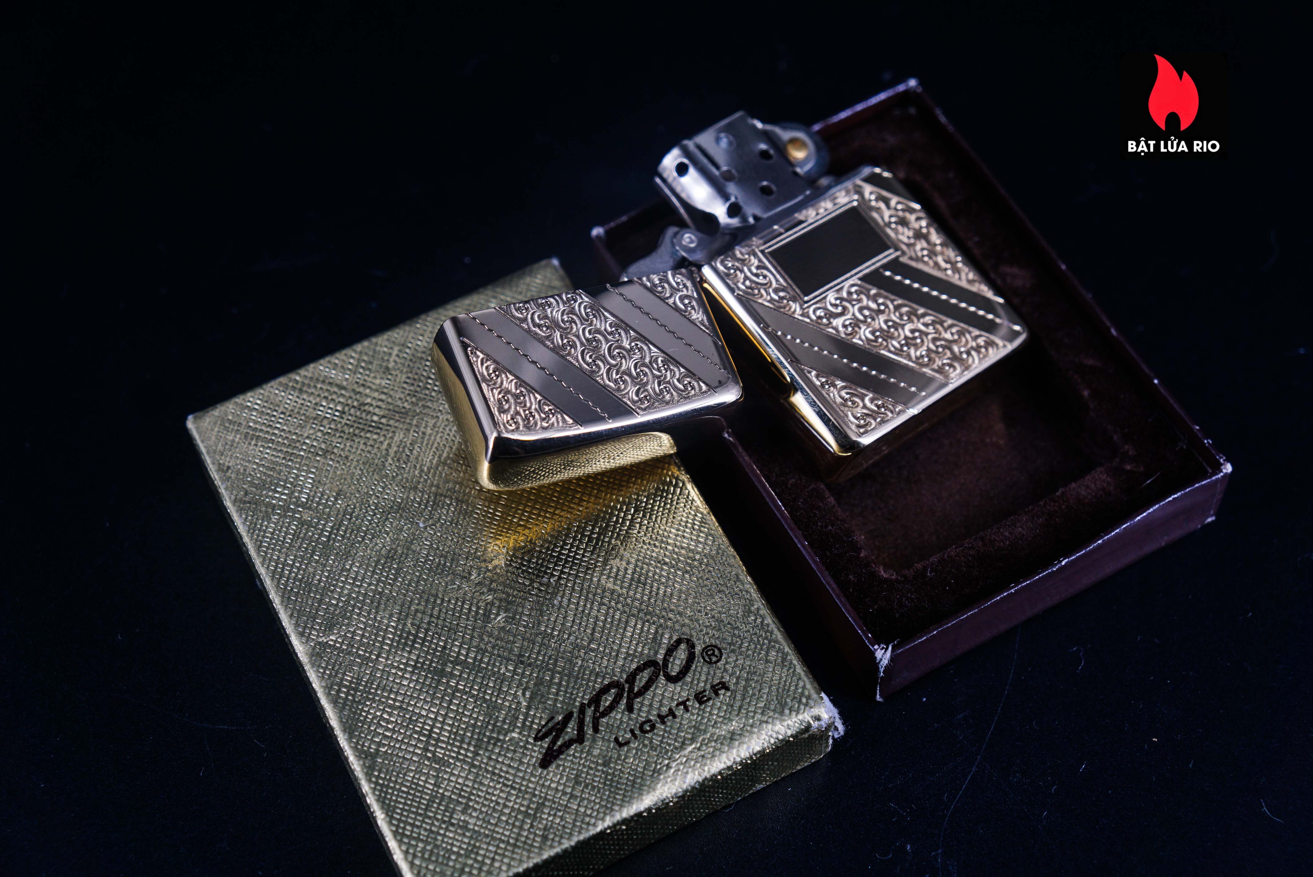 Zippo Xưa 1976 – Gold Plate Golden Elegance – Diagonal Swirl 24