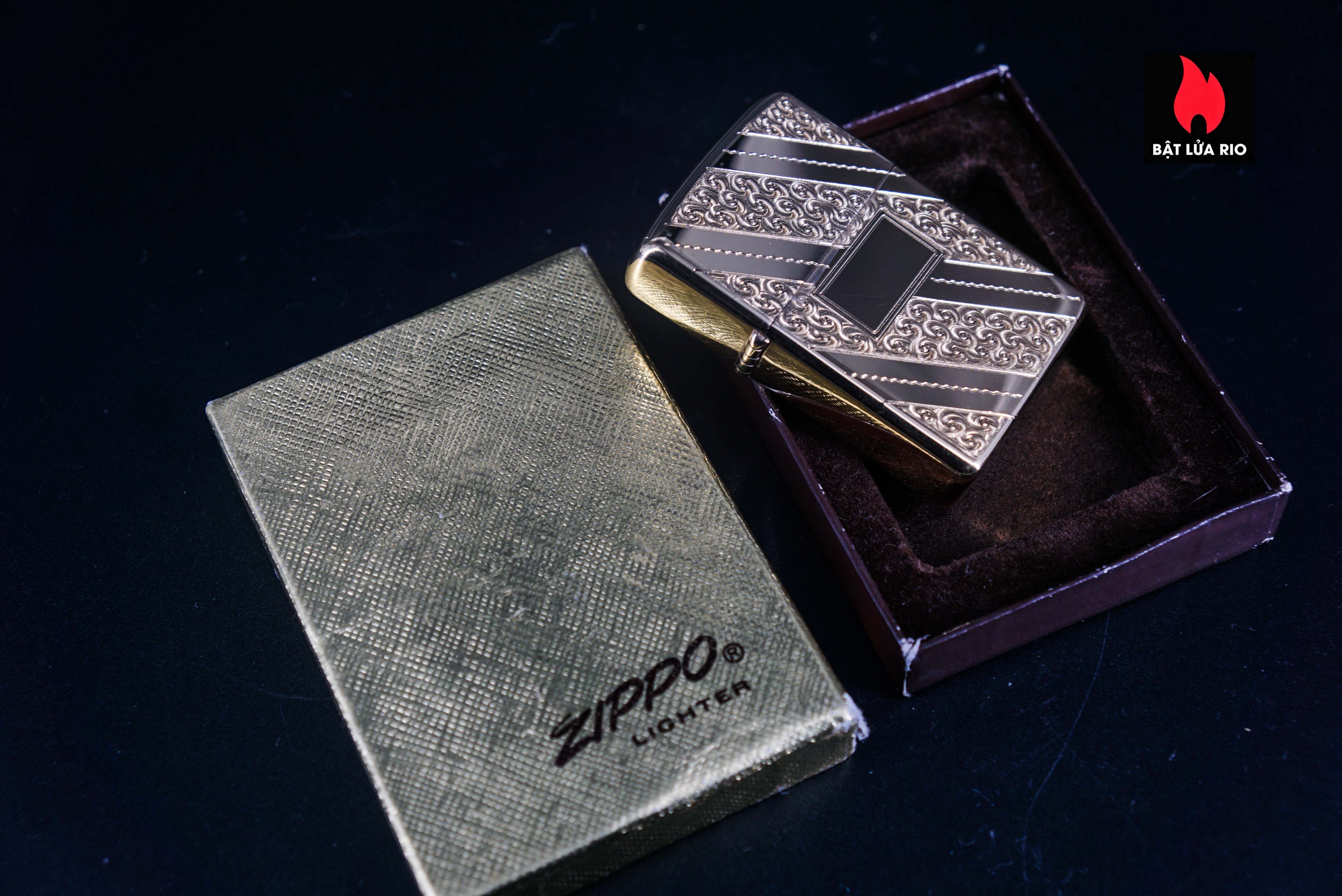 Zippo Xưa 1976 – Gold Plate Golden Elegance – Diagonal Swirl 25