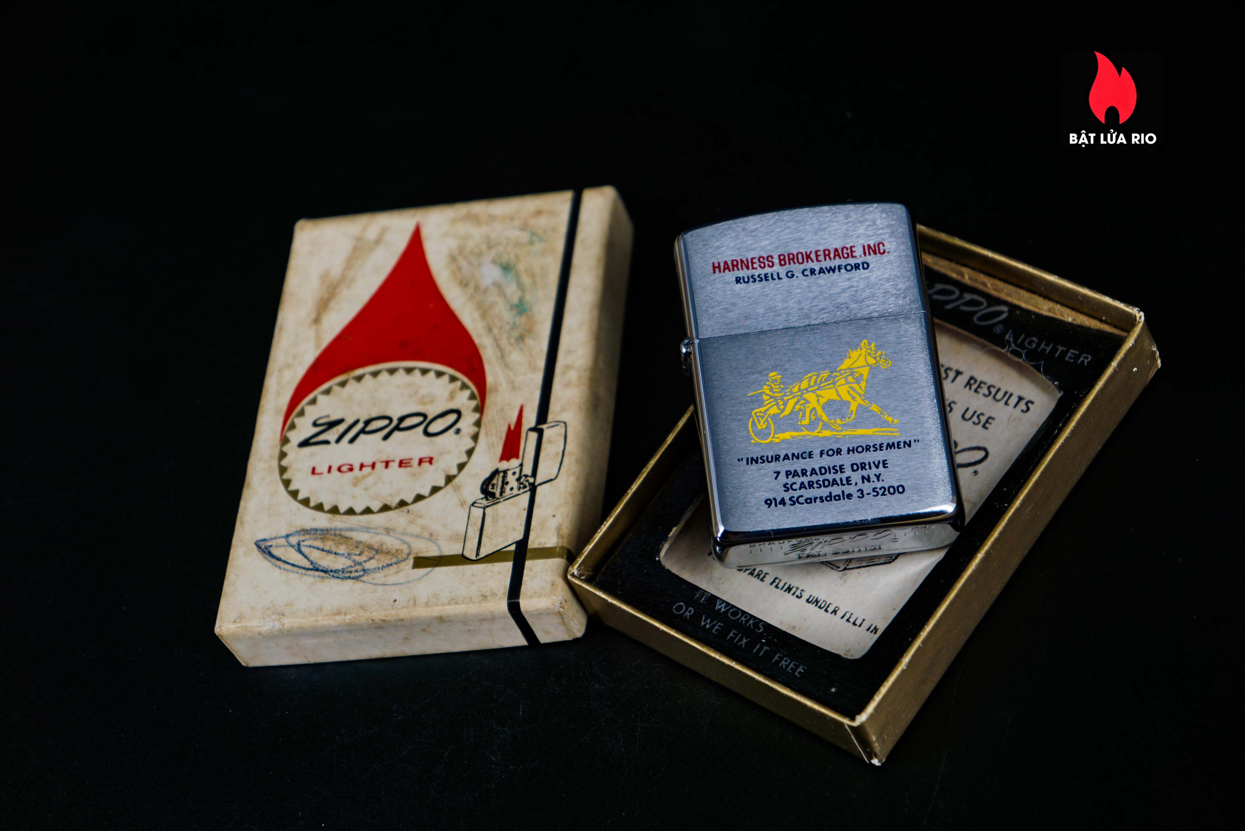 Zippo Xưa 1966 – Insurance for Horseman 43 Zippo Xưa 1966 – Insurance for Horseman 1