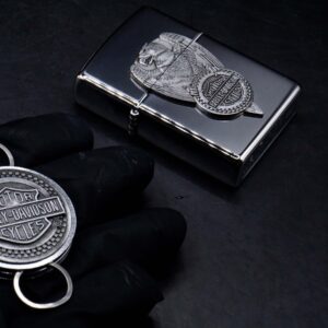 Zippo Set 1997 – Harley Davidson – Eagle on Tire Lighter/Keyholder Gift S 15