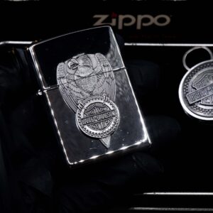 Zippo Set 1997 – Harley Davidson – Eagle on Tire Lighter/Keyholder Gift S 7