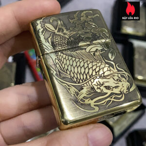 Zippo Armor Vỏ Dày 169 Khắc Cá Chép Ao Sen 2 mặt - 169.CCAS