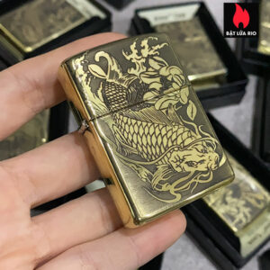 Zippo Armor Vỏ Dày 169 Khắc Cá Chép Ao Sen 2 mặt - 169.CCAS