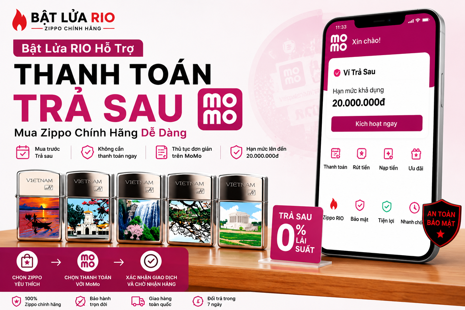 Bật Lửa RIO Hỗ Trợ Thanh Toán Trả Sau MoMo – Mua Zippo Chính Hãng Dễ Dàng 6 Bật Lửa RIO Hỗ Trợ Thanh Toán Trả Sau MoMo – Mua Zippo Chính Hãng Dễ Dàng 1