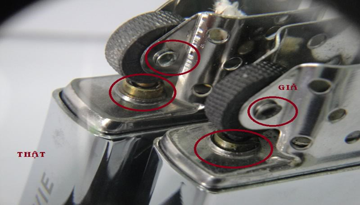 Phân biệt Zippo qua bánh xe và chốt tán
