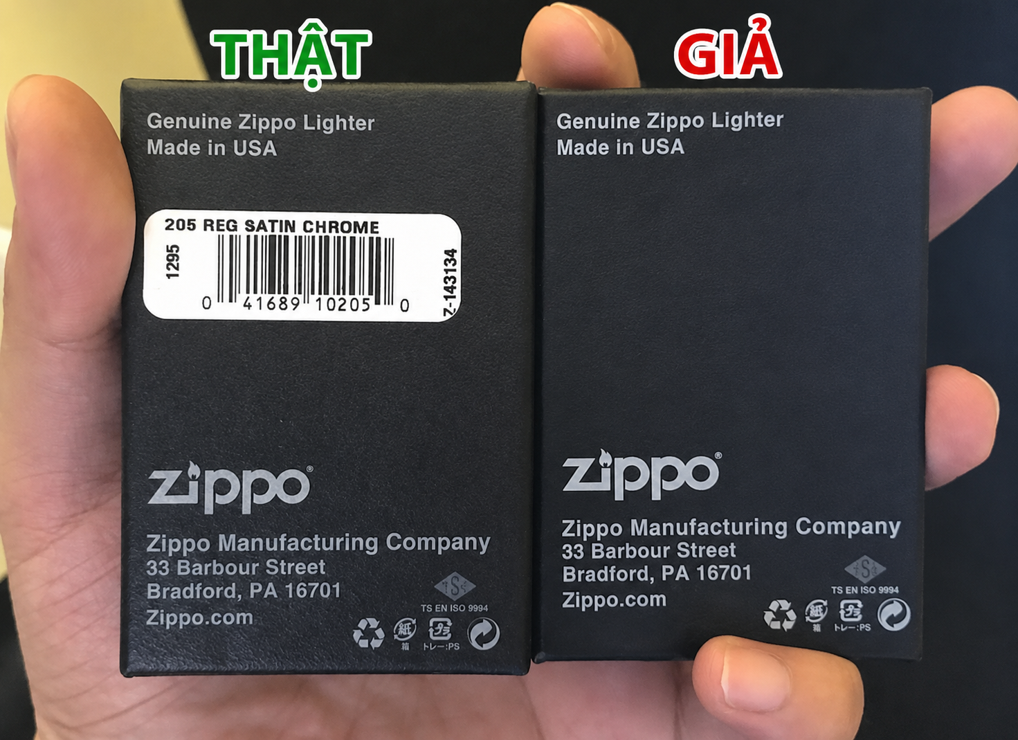 So sánh hộp Zippo thật giả 