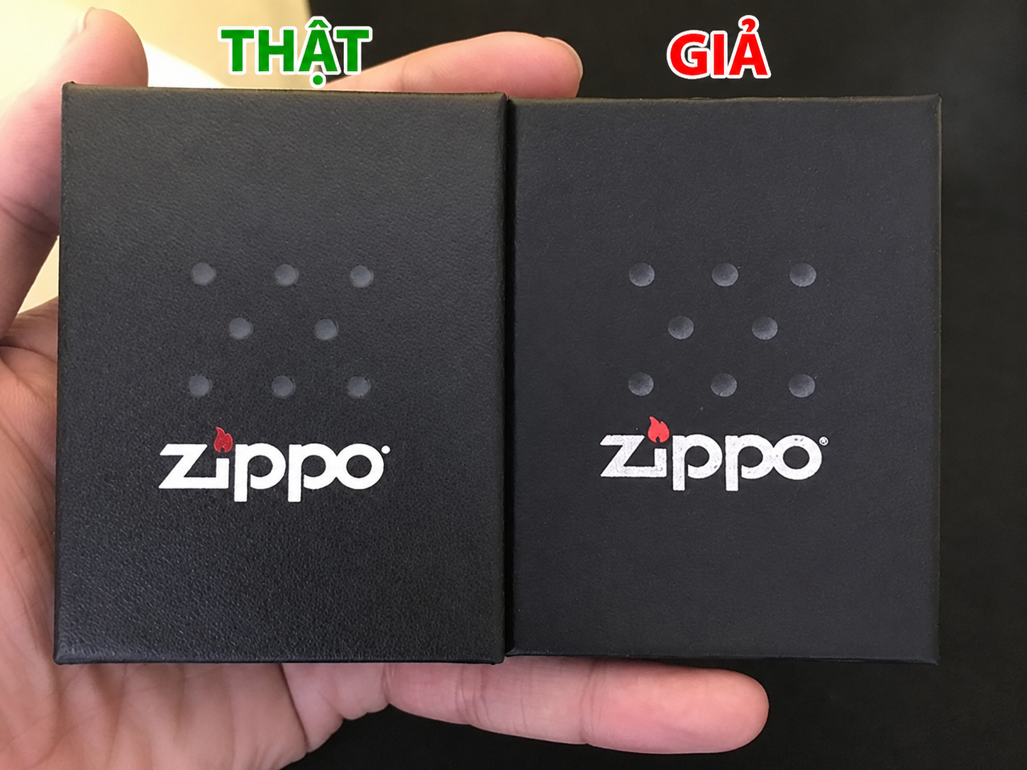 So sánh hộp Zippo thật giả 