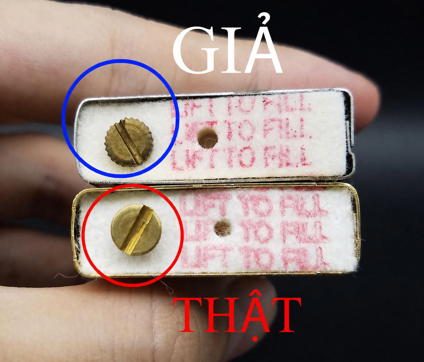 So sánh lò xo Zippo thật giả