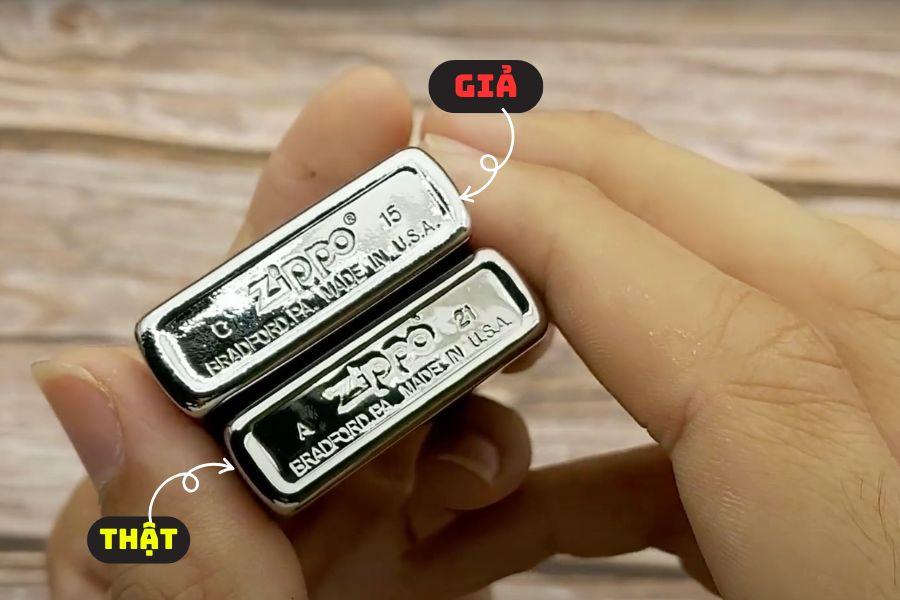 So sánh mộc đáy Zippo thật và giả