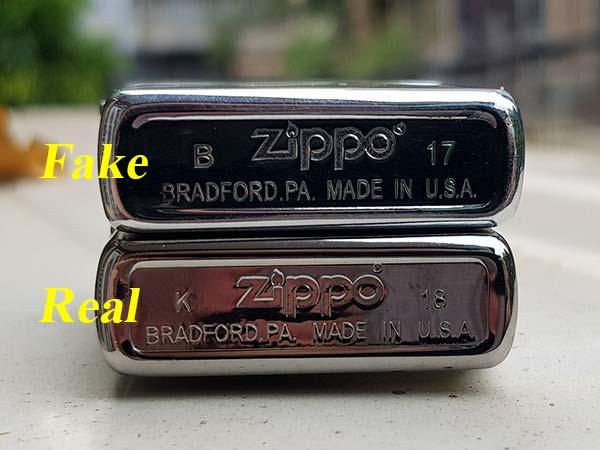 So sánh mộc đáy Zippo thật và giả