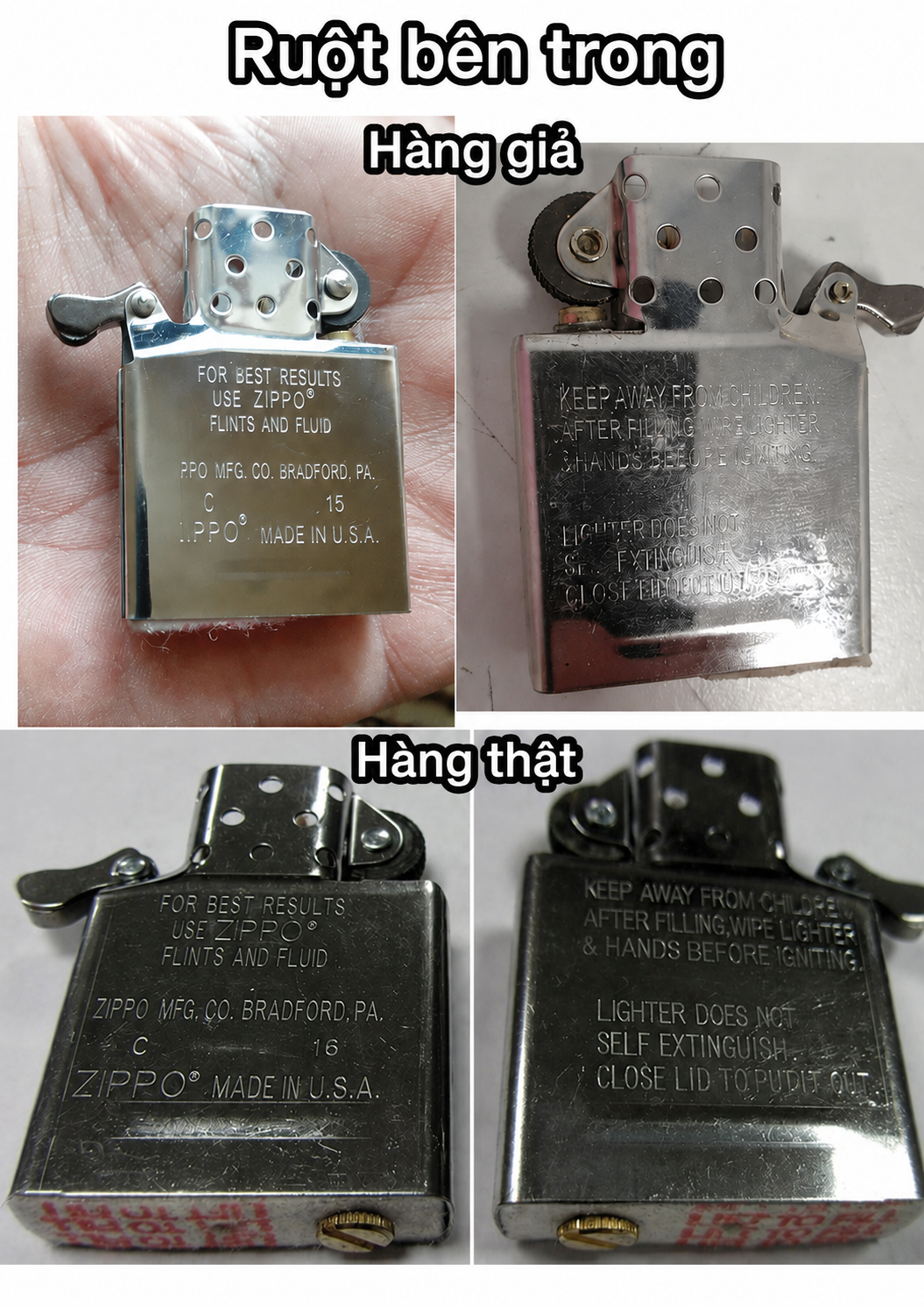 So sánh bản lề Zippo thật và giả