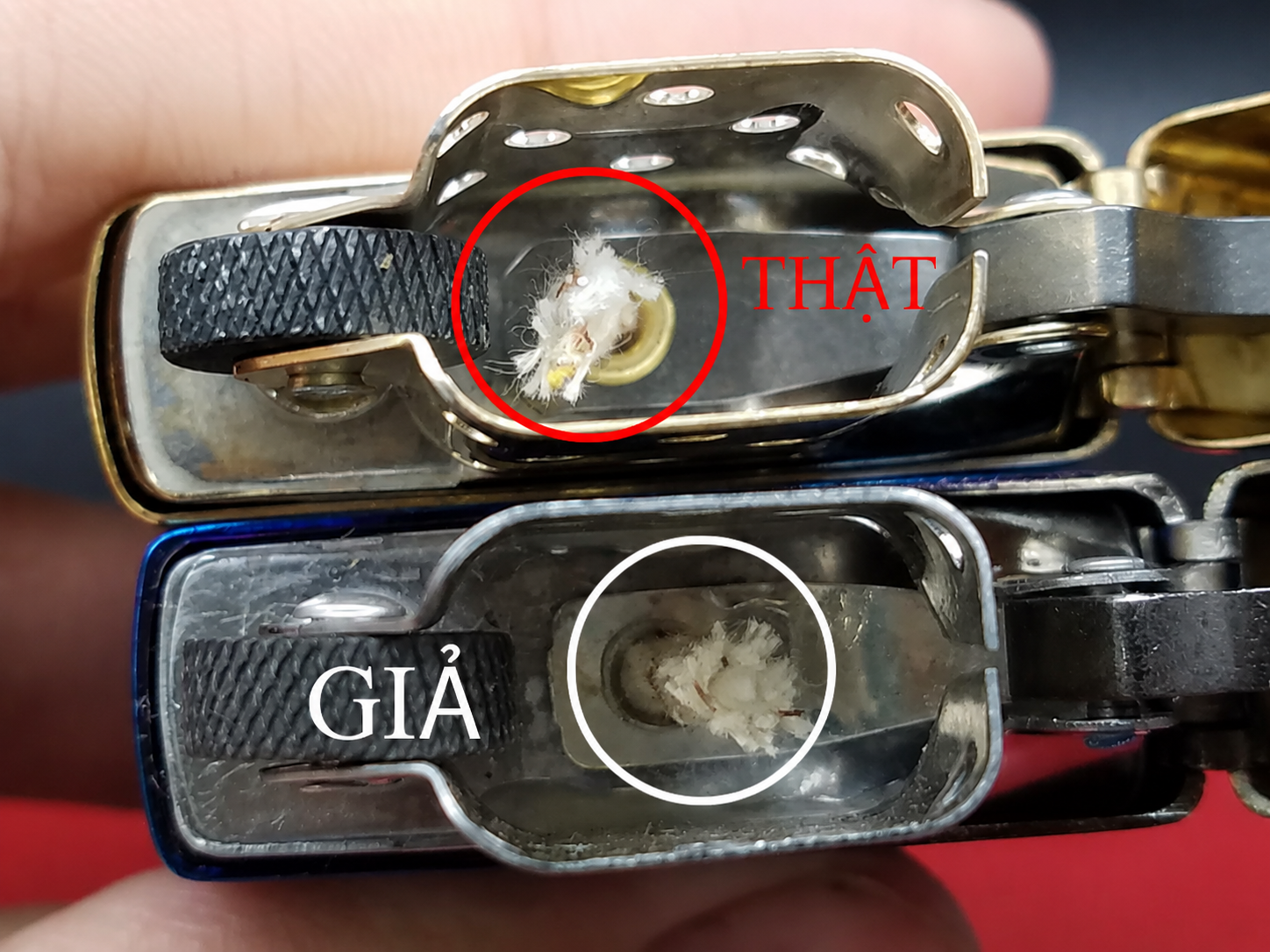 So sánh tim Zippo thật và giả