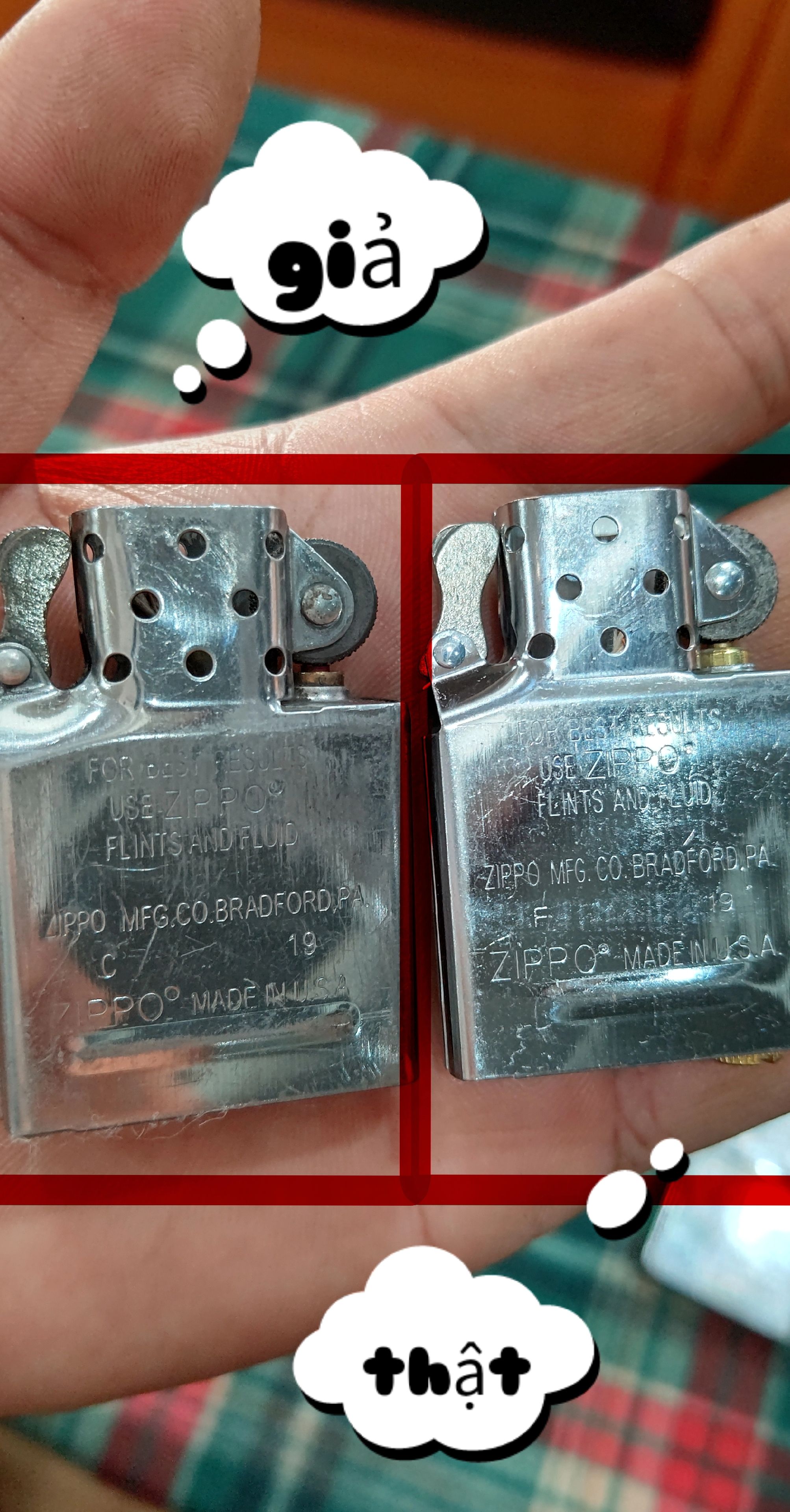 So sánh nhận biết Zippo thật giả 