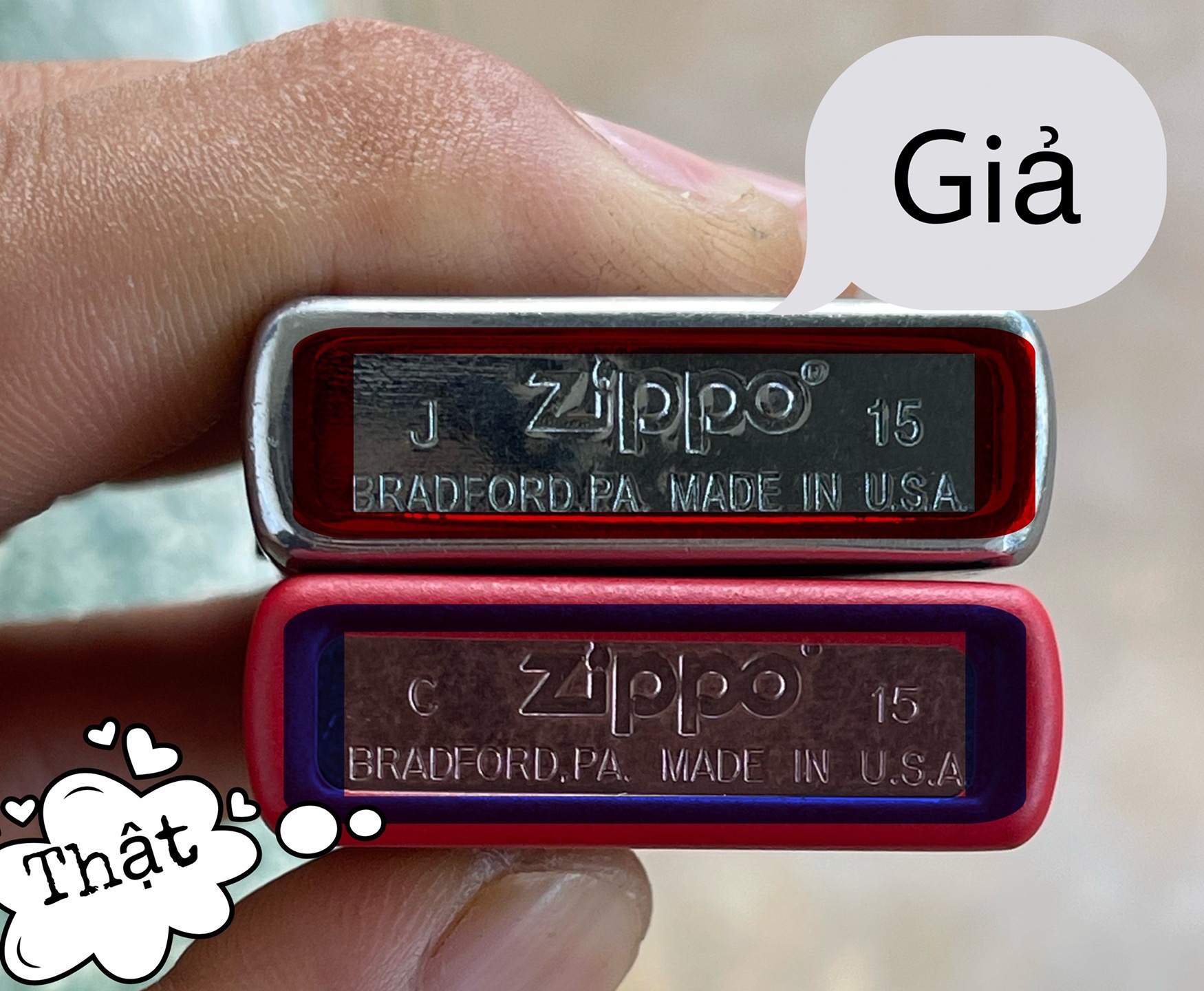 So sánh nhận biết Zippo thật giả