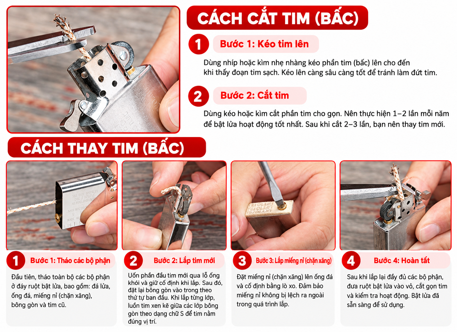 Vì Sao Zippo Không Tắt Khi Có Gió? Giải Mã Công Nghệ Chống Gió Của Bật Lửa Zippo 14 Hướng dẫn cắt bấc, thay bấc cho Zippo