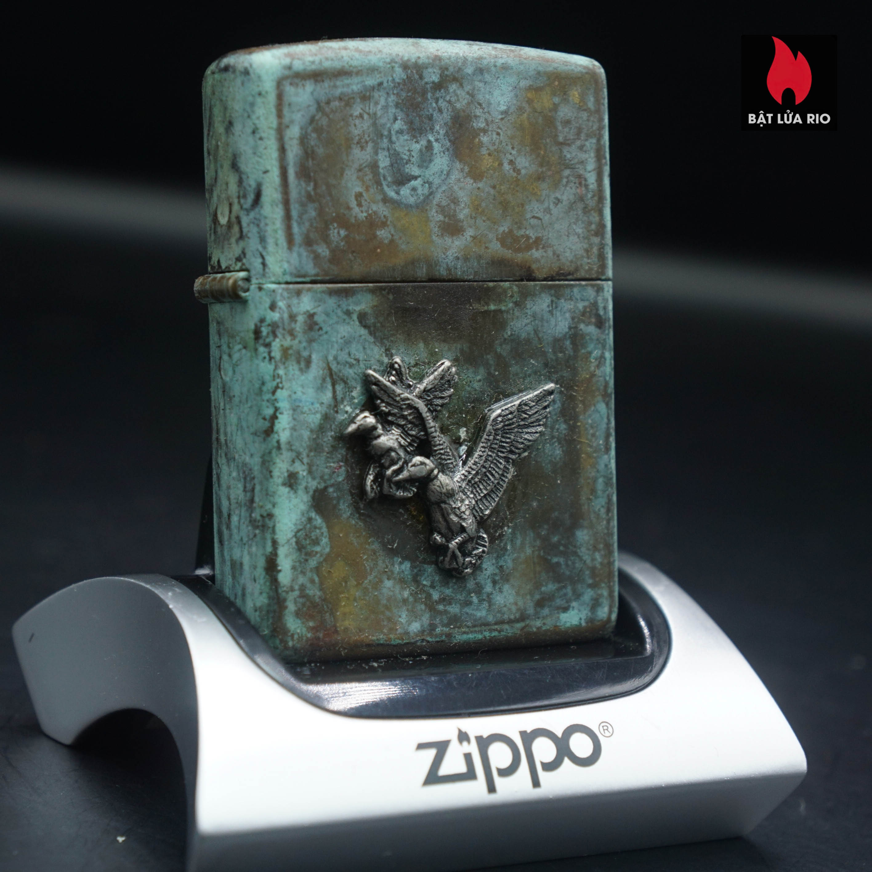 Home 37 Zippo La Mã 1991 – Đồng Phủ Giả Cổ – Miếng Ốp Dán Nổi 2 Mặt – Emblem Cặp Vịt Trời