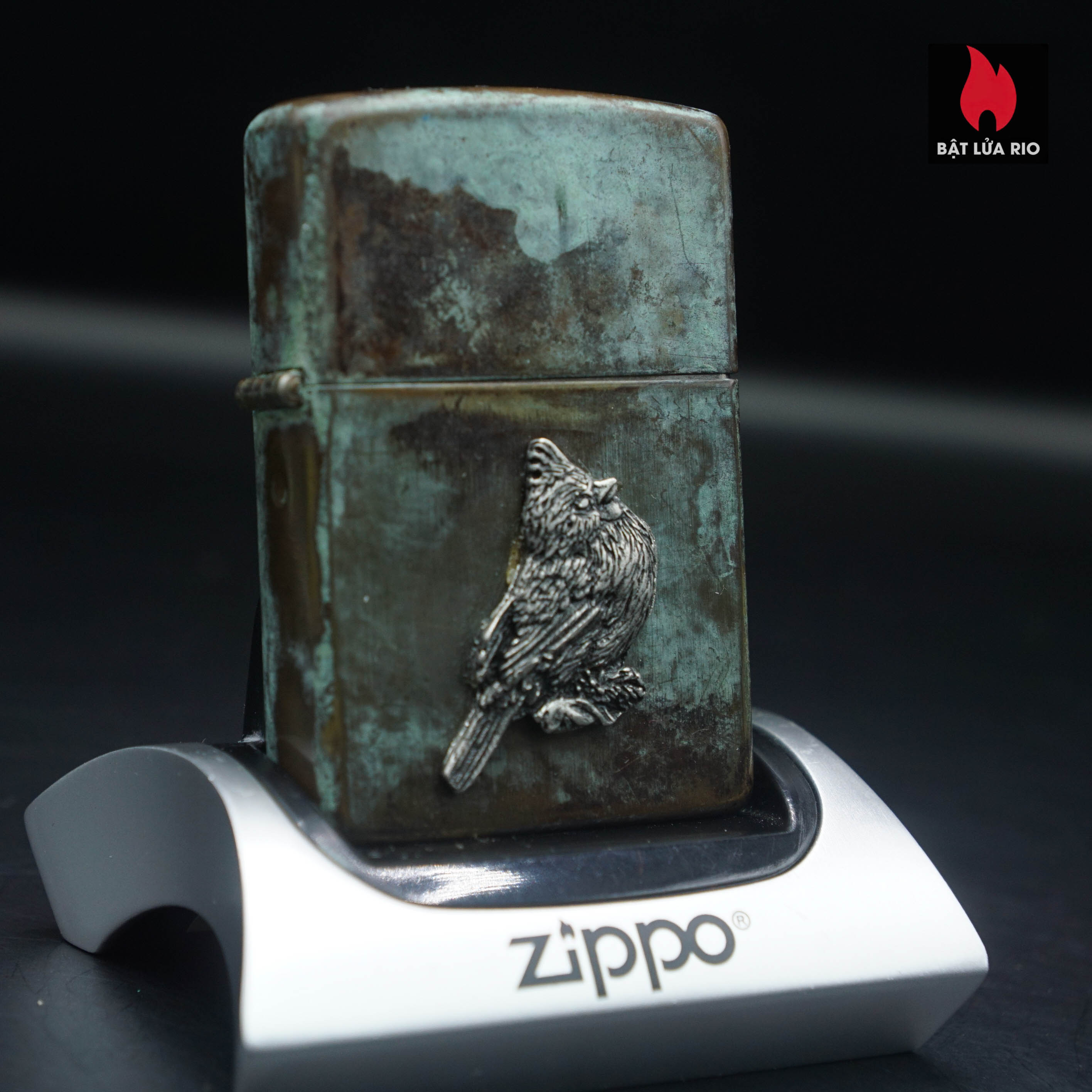 Zippo La Mã 1991 – Đồng Phủ Giả Cổ – Miếng Ốp Dán Nổi 2 Mặt – Emblem Chim Hồng Tước