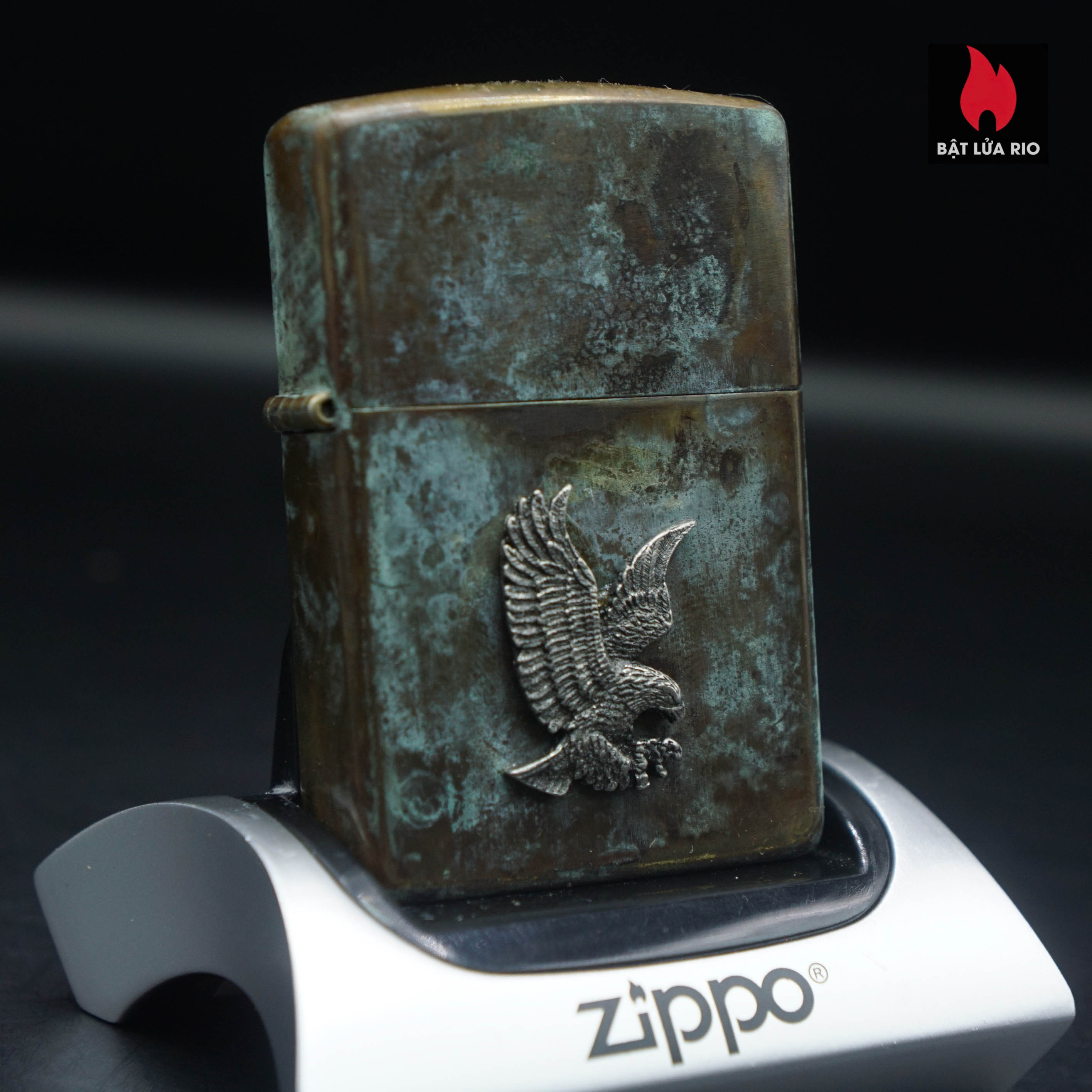 Zippo La Mã 1991 – Đồng Phủ Giả Cổ – Miếng Ốp Dán Nổi 2 Mặt – Emblem Đại Bàng Vồ Mồi