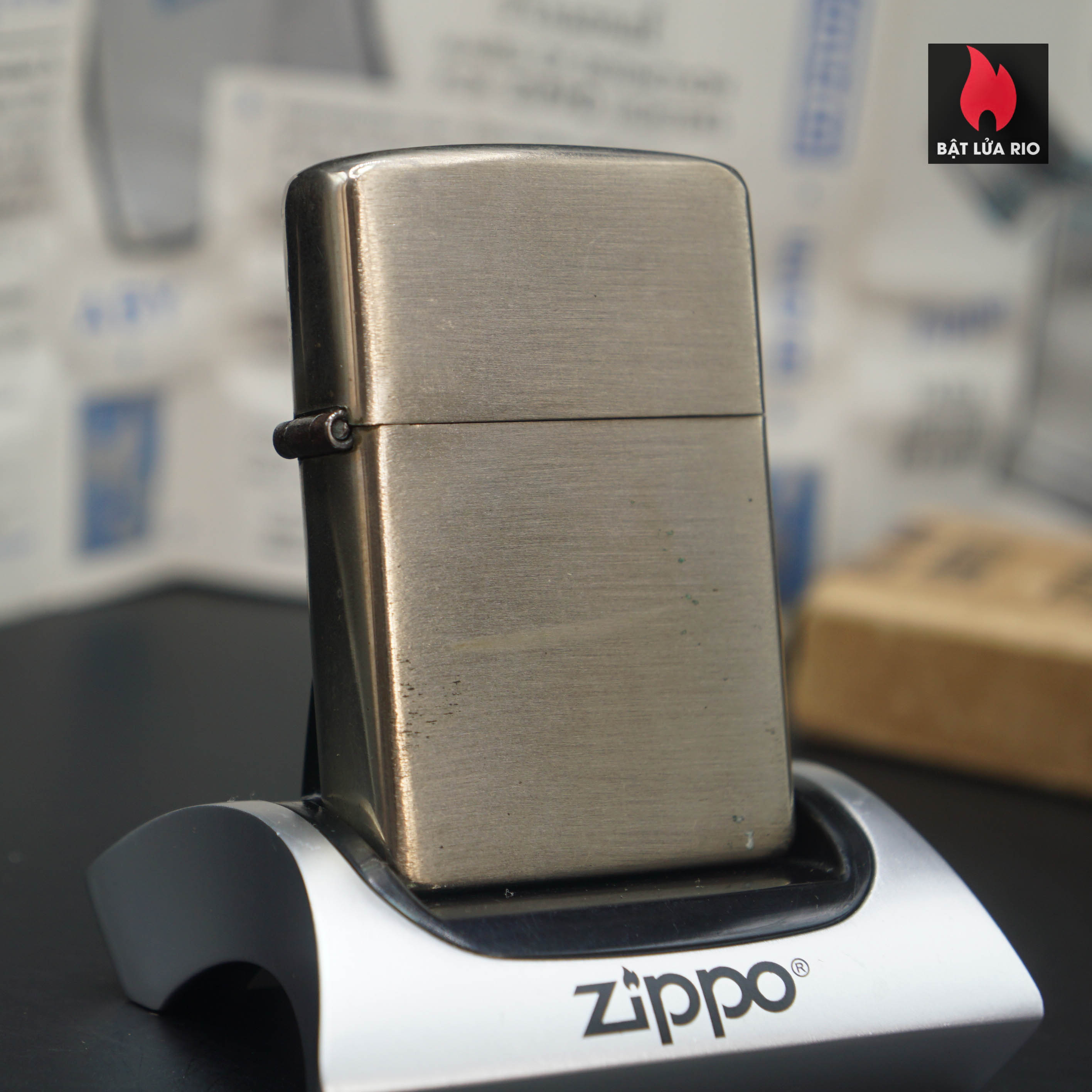 Home 35 Zippo Xưa 1946 – Full Nickel – Vỏ Nickel – Ruột Nickel – Trơn 2 Mặt – Box Post War Lighter Zippo